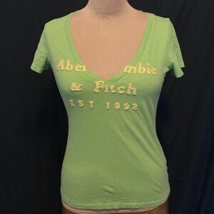 Abercrombie & Fitch Light Green Deep V-Neck Logo Tee Y2K